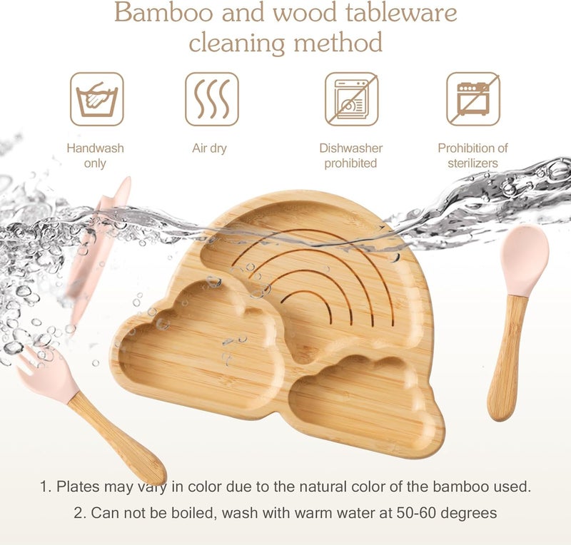 let's make Bamboo Suction Plates Bowls Set for Baby Toddler Divided Platter Food bowl with Silicone Fork & Spoon All-Natural Baby Feeding Set for Baby-Led Weaning, Non-Slip Design - Image 5
